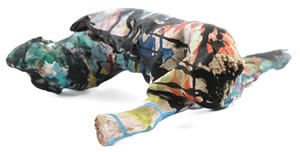 Amphibian 5x15x18in. driftwood, acrylic paint, china ink